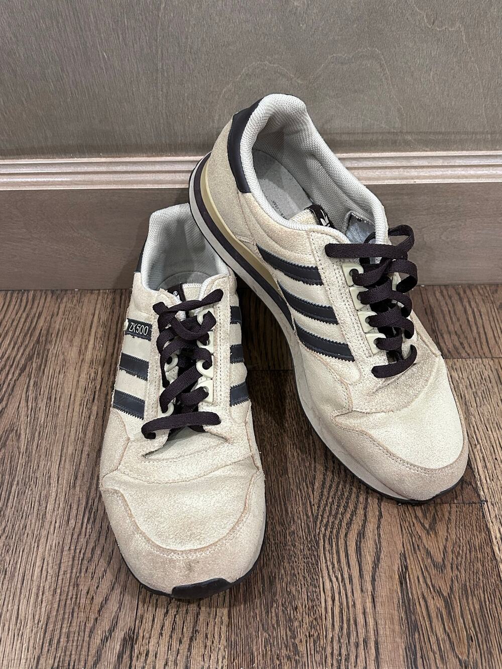adidas Originals ZX 500 Retro Cream Dark Brown Suede Sneakers Mens Size 10.5